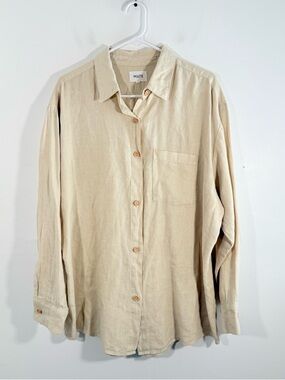 Mate The Label Tan 100% Organic Linen Striped Oversized Button Down Shirt Small